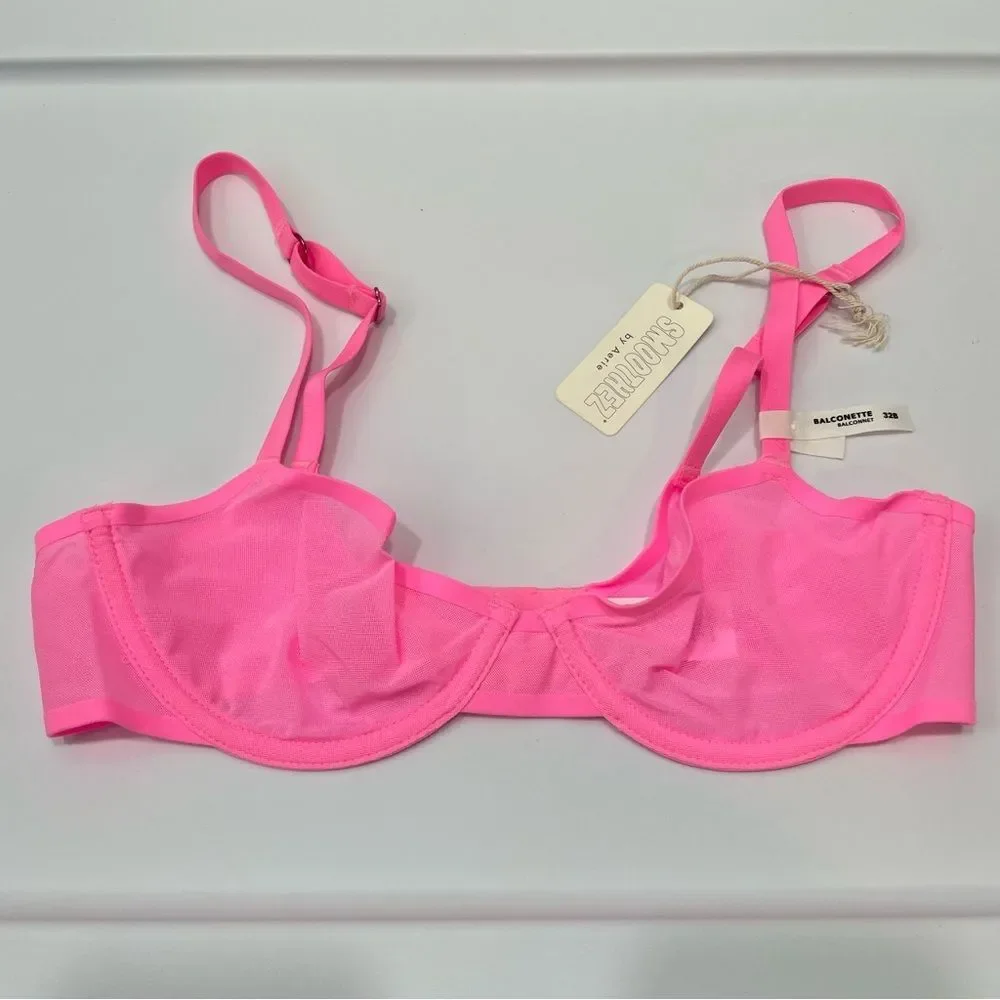 NWT Aerie Smoothez Mesh Unlined Pink Bra Size 32B